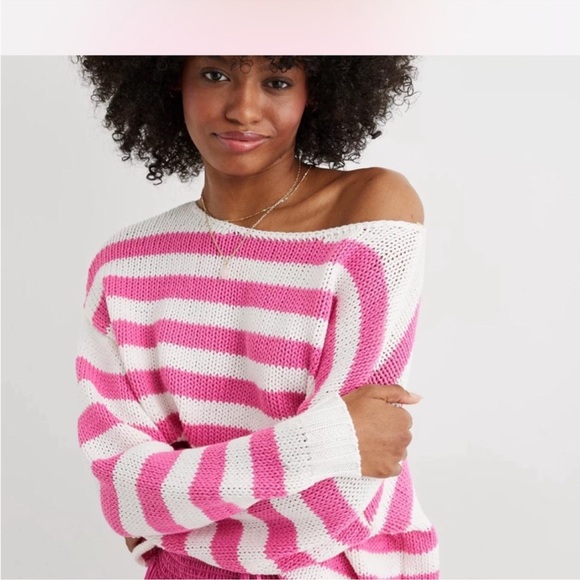 Aerie Sweater Pink White Striped Size Small - Picture 1 of 8